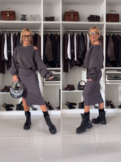 LEAH | Ensemble avec Top Épaules Dénudées et Jupe Midi