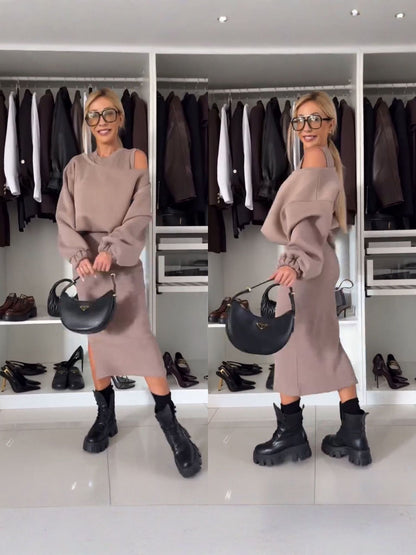 LEAH | Ensemble avec Top Épaules Dénudées et Jupe Midi