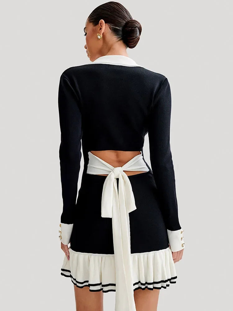 JESSICA | Robe noire à col relevé & taille haute