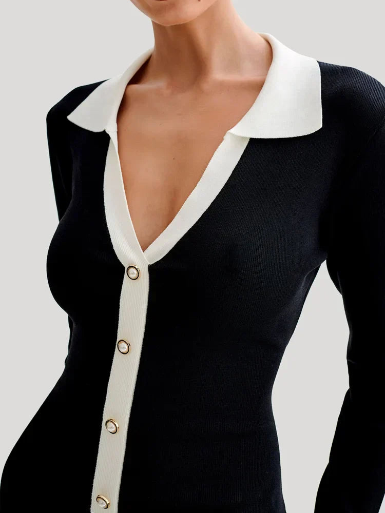 JESSICA | Robe noire à col relevé & taille haute