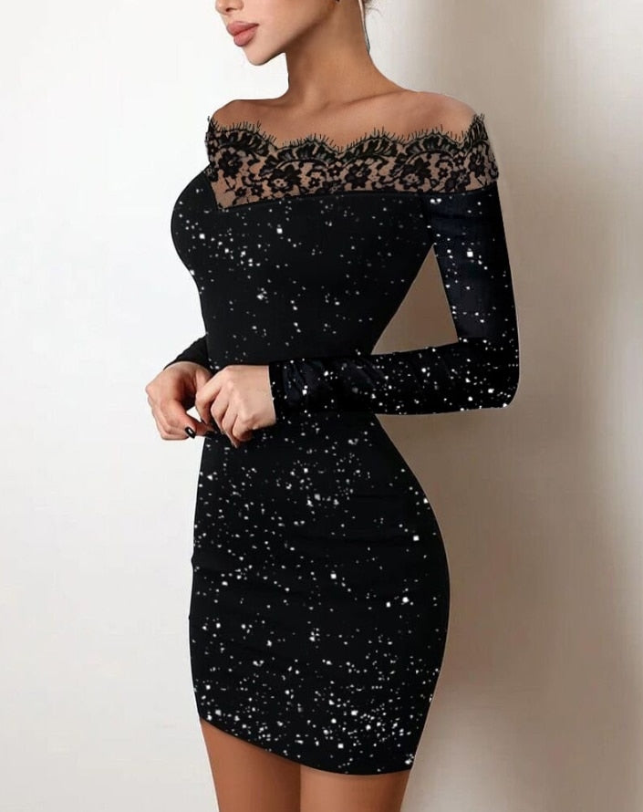 VINA | Robe de fête noire élégante avec paillettes et dentelle