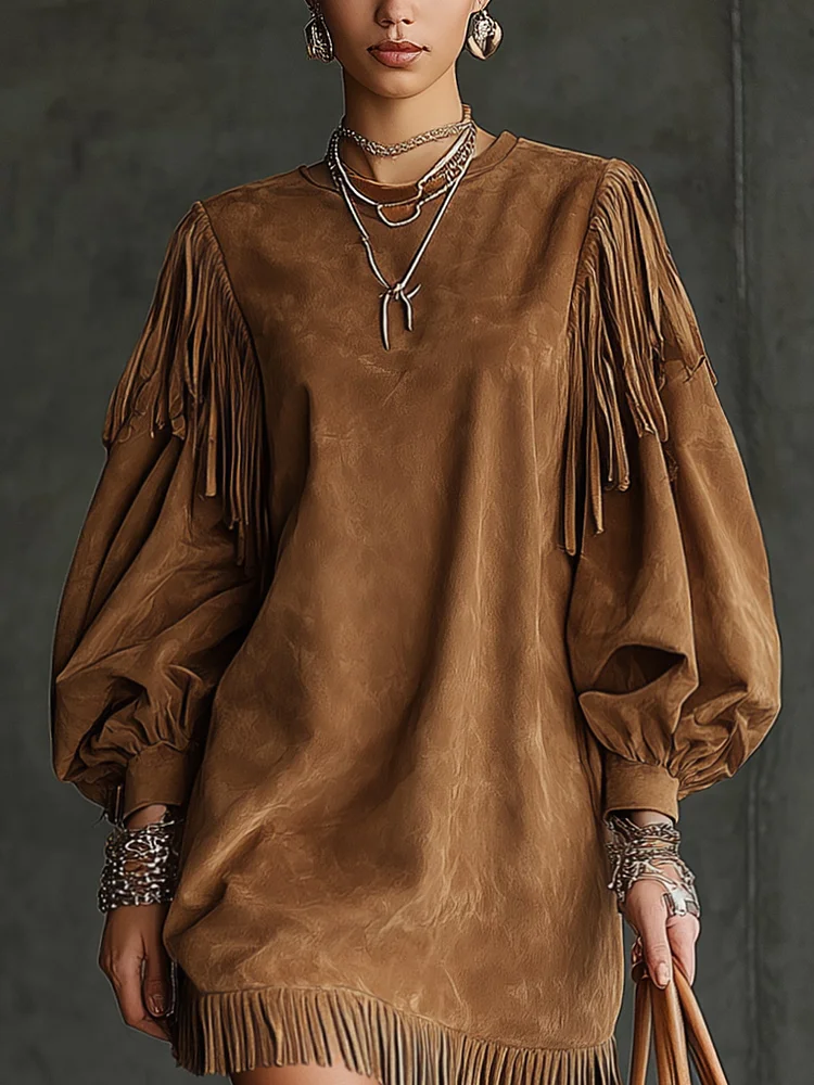 LOUNA | ROBE COURTE EN SUÉDINE À FRANGES