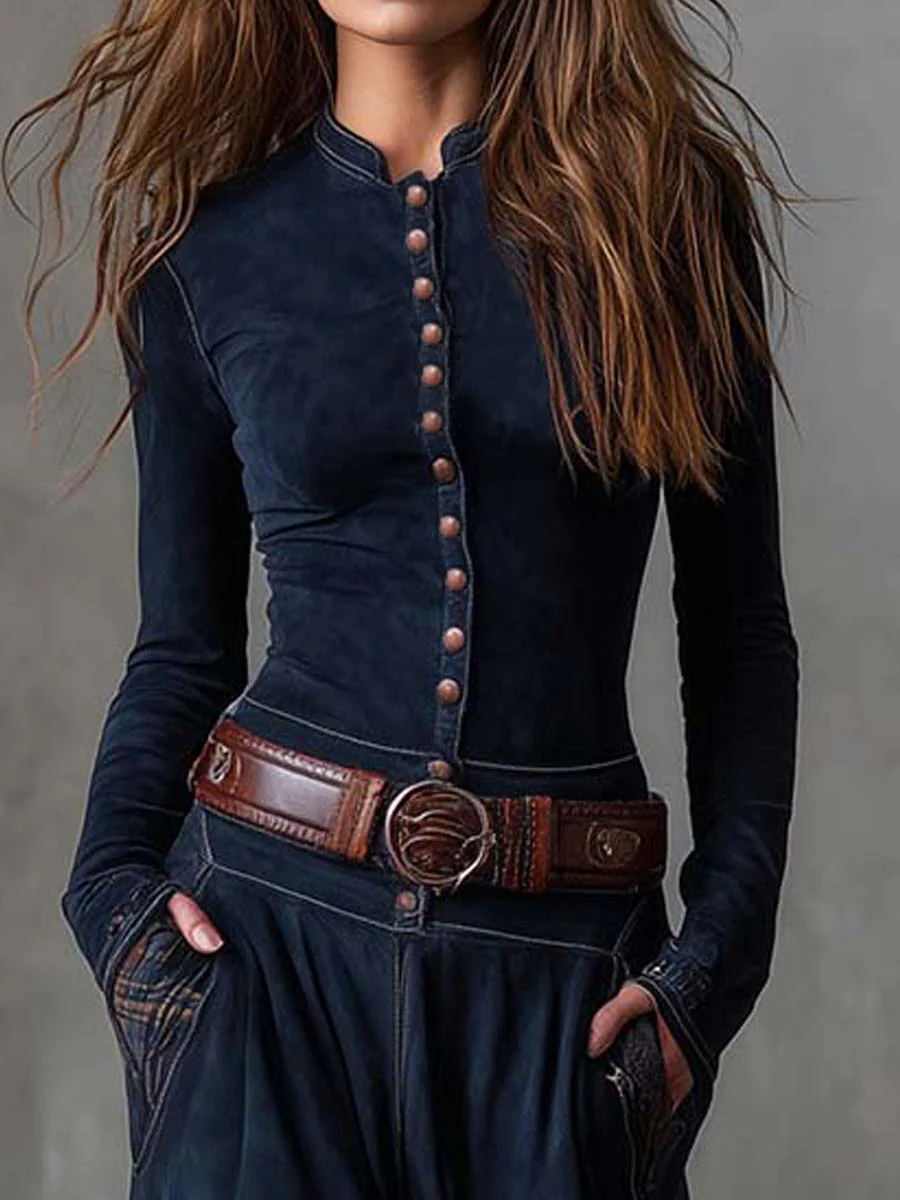 AZUCENA | Élégance Bohème en Daim Bleu Nuit et Carreaux Terre