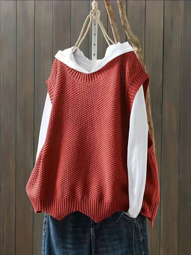Pull sans manches femme à col rond – style contemporain et confortable