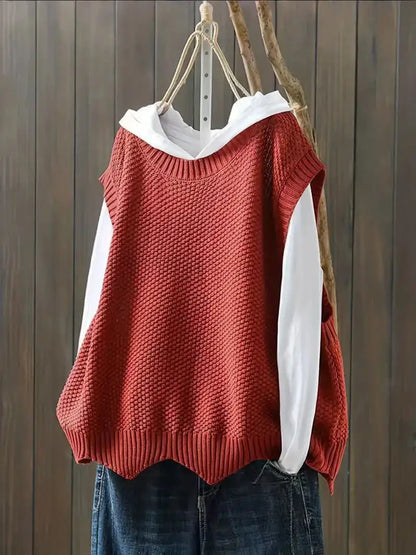 Pull sans manches femme à col rond – style contemporain et confortable