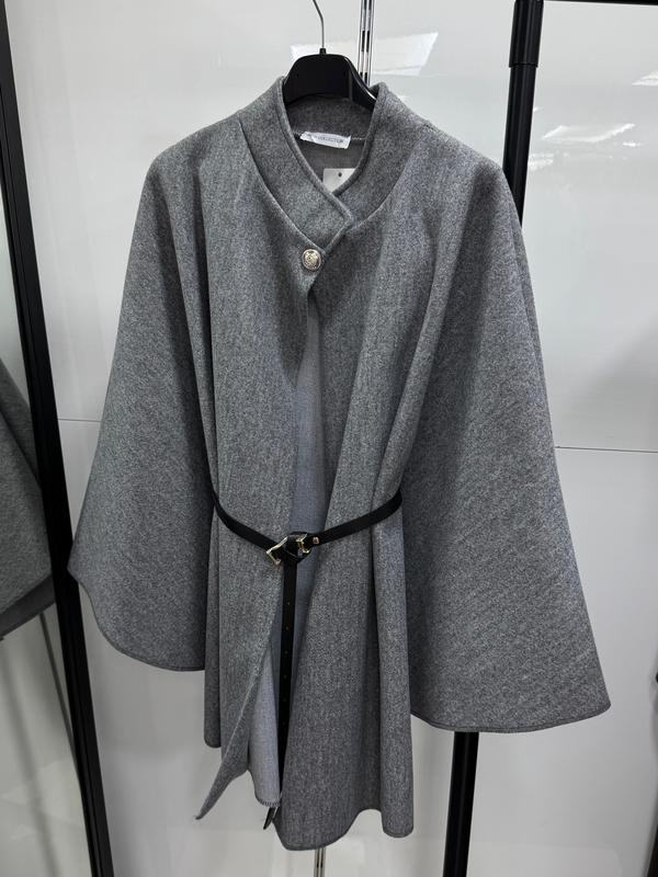 CLEA | Cape grise en laine avec ceinture ajustable élégante