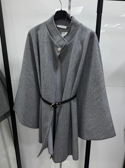 CLEA | Cape grise en laine avec ceinture ajustable élégante
