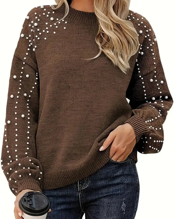 QUINLEE | Pull en maille perlé à manches longues