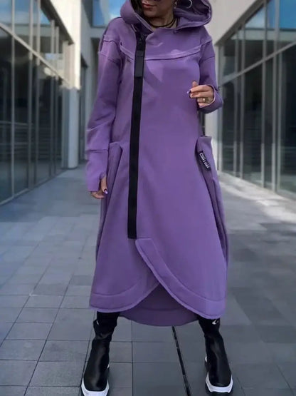 Longue hoodie zippée noire pour femme - style urbain et confort