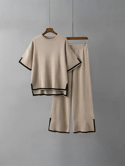 Ensemble Femme Soie de Glace manches courtes bleu élégant