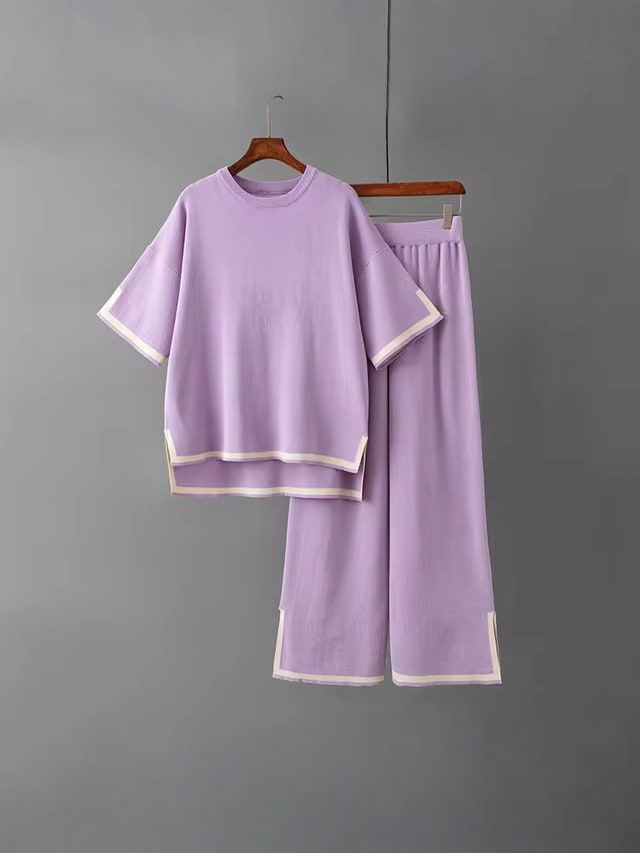 Ensemble Femme Soie de Glace manches courtes bleu élégant