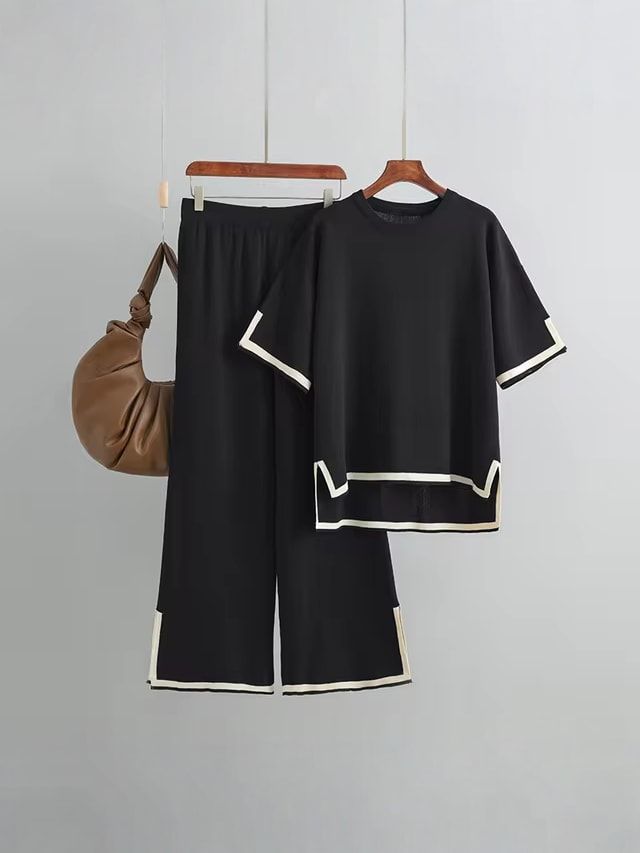 Ensemble Femme Soie de Glace manches courtes bleu élégant