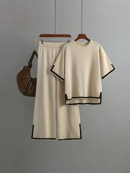 Ensemble Femme Soie de Glace manches courtes bleu élégant