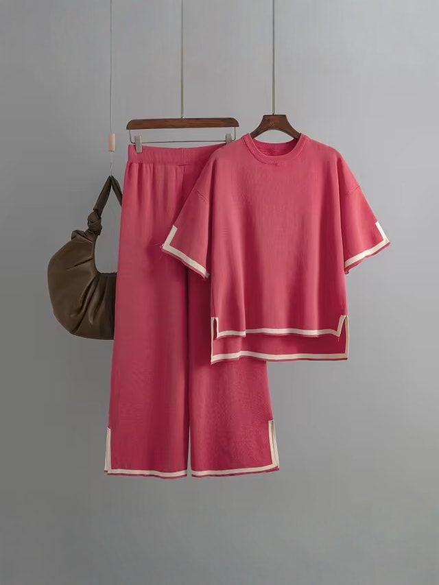 Ensemble Femme Soie de Glace manches courtes bleu élégant