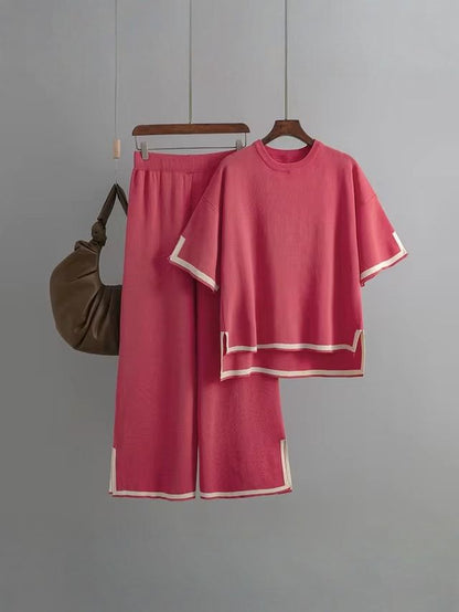 Ensemble Femme Soie de Glace manches courtes bleu élégant