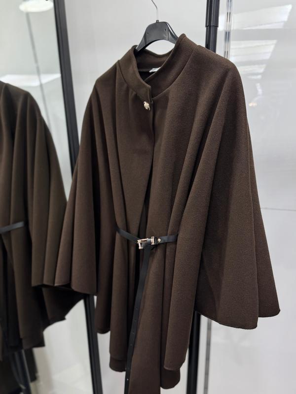 CLEA | Cape grise en laine avec ceinture ajustable élégante