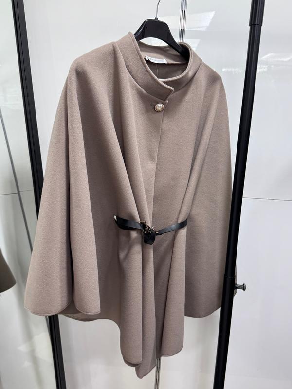 CLEA | Cape grise en laine avec ceinture ajustable élégante