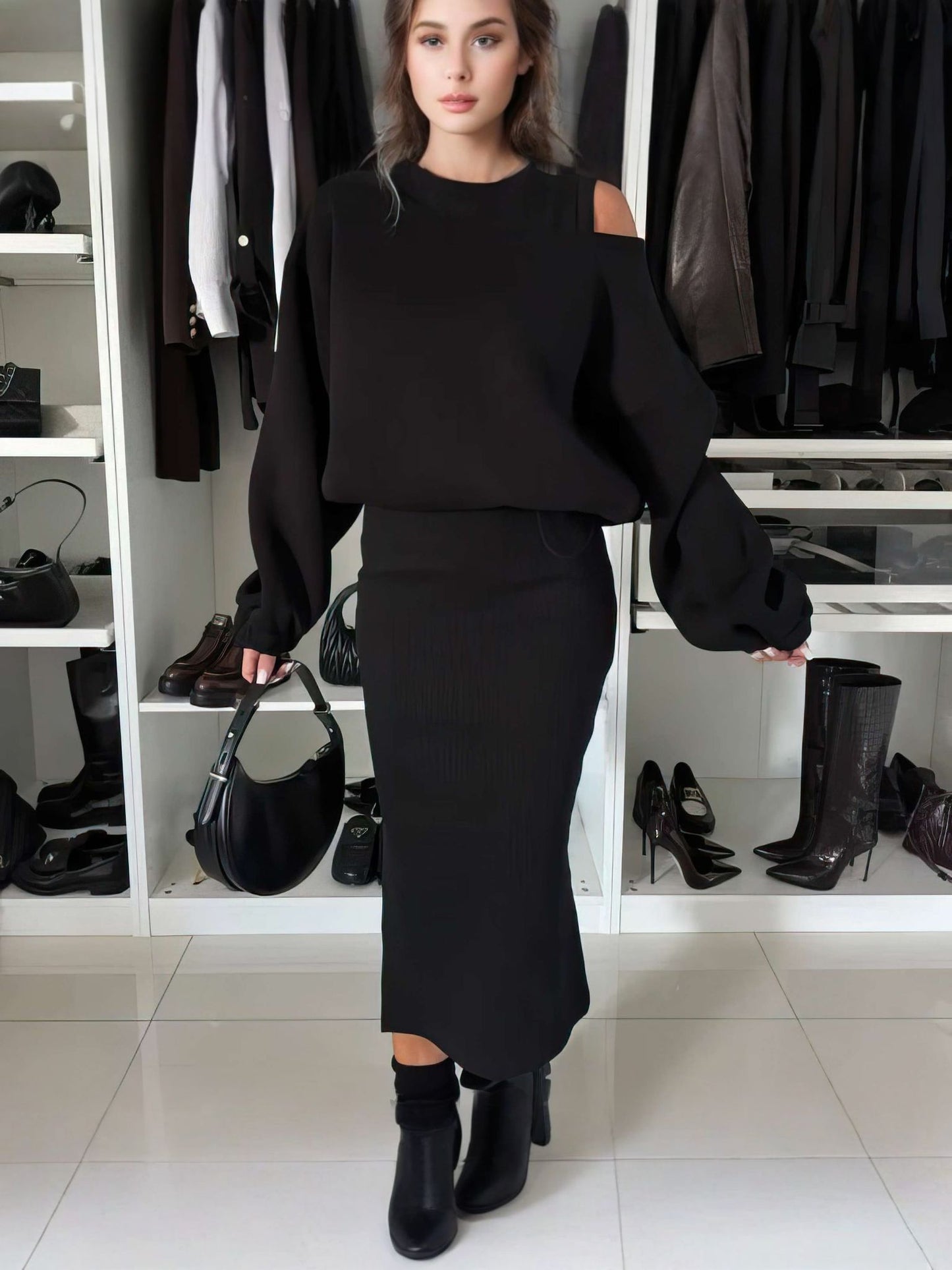 LEAH | Ensemble avec Top Épaules Dénudées et Jupe Midi